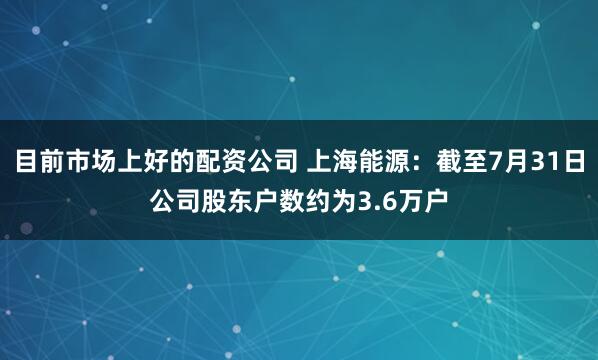 目前市场上好的配资公司 上海能源：截至7月31日公司股东户数约为3.6万户